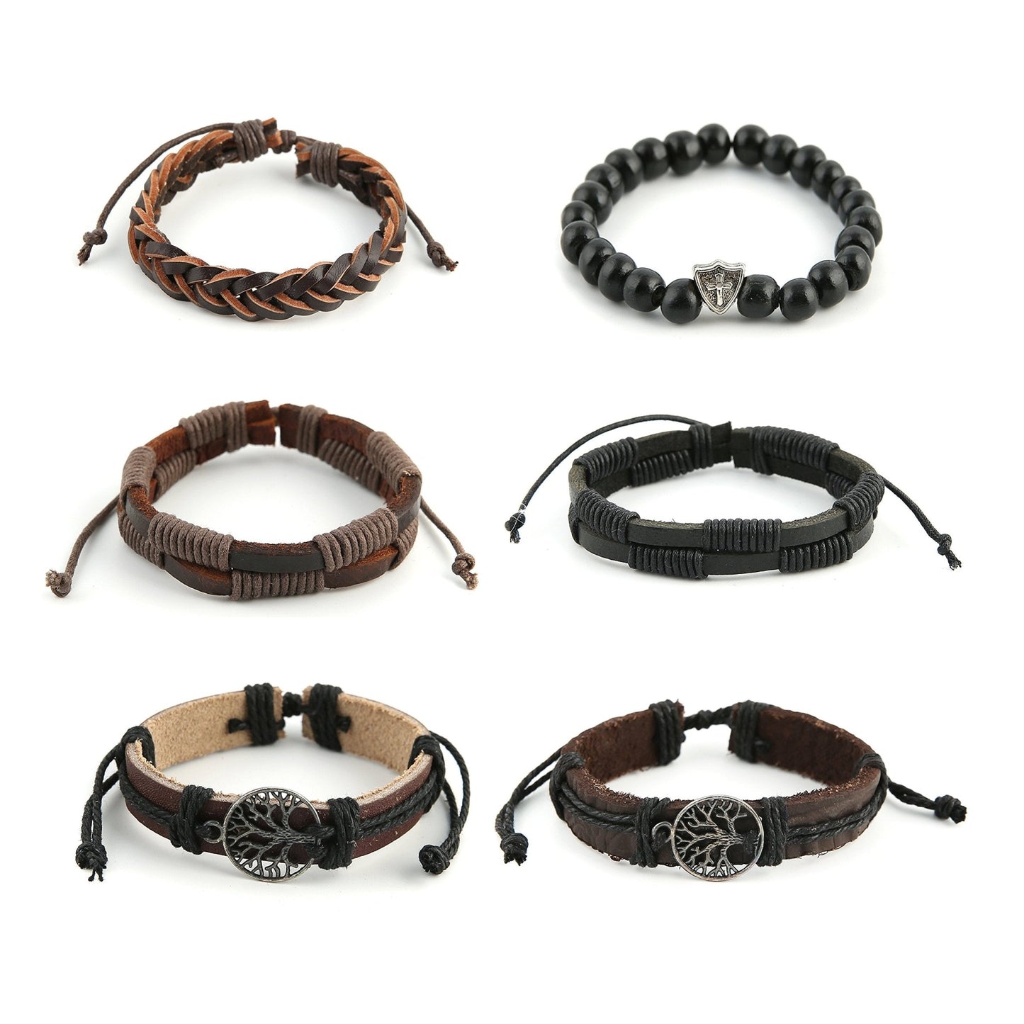 HZMAN Genuine Leather Tree of life Bracelets Men Women, Tiger Eye Natural Stone Lava Rock Beads Ethnic Tribal Elastic Bracelets Wristbands (2Pcs) - The One Stop Deals