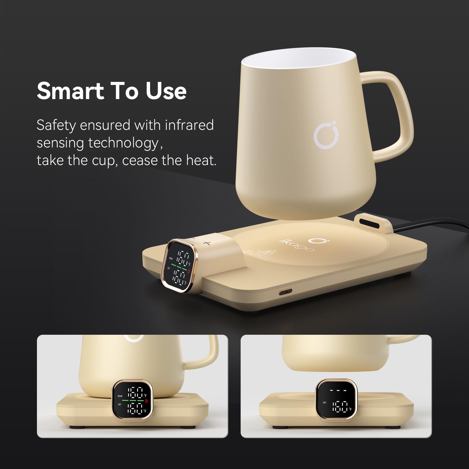 ikago Heated Coffee Mug Warmer & Mug Set - Heated Mug Warmer Plate with Auto Shut Off, 1°F Precise Temperature Control Electric Coffee Warmer for Desk, Unique Birthday Gifts for Women and Men, Beige - The One Stop Deals