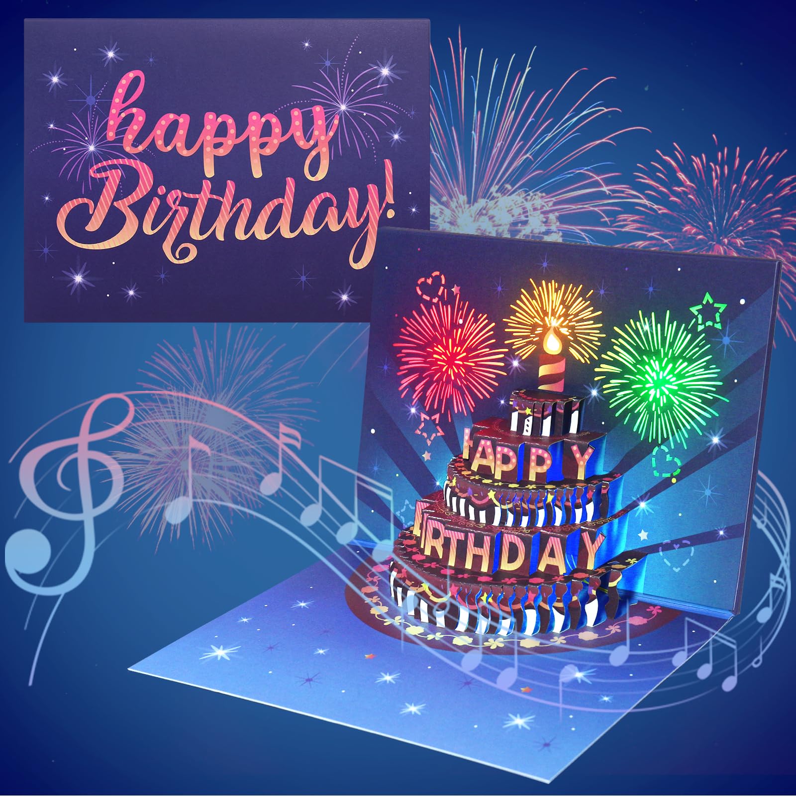 INPHER Birthday Cards Fireworks Pop Up Cake Light and Music Happy Birthday Gifts for Women, Men, Mom, Grandma - The One Stop Deals