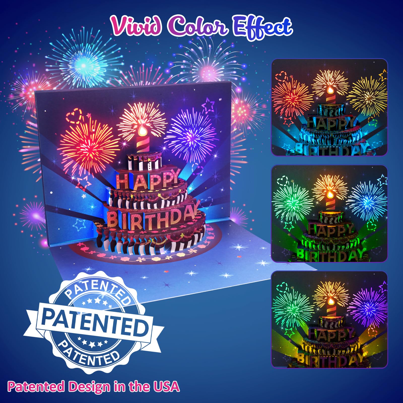 INPHER Birthday Cards Fireworks Pop Up Cake Light and Music Happy Birthday Gifts for Women, Men, Mom, Grandma - The One Stop Deals