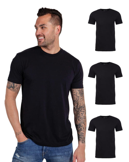 INTO THE AM Premium Men's Fitted Crew Neck Plain Essential Tees 3 - Pack - Modern Fit Fresh Classic Short Sleeve T-Shirts for Men (Black/Black/Black, Large) - The One Stop Deals