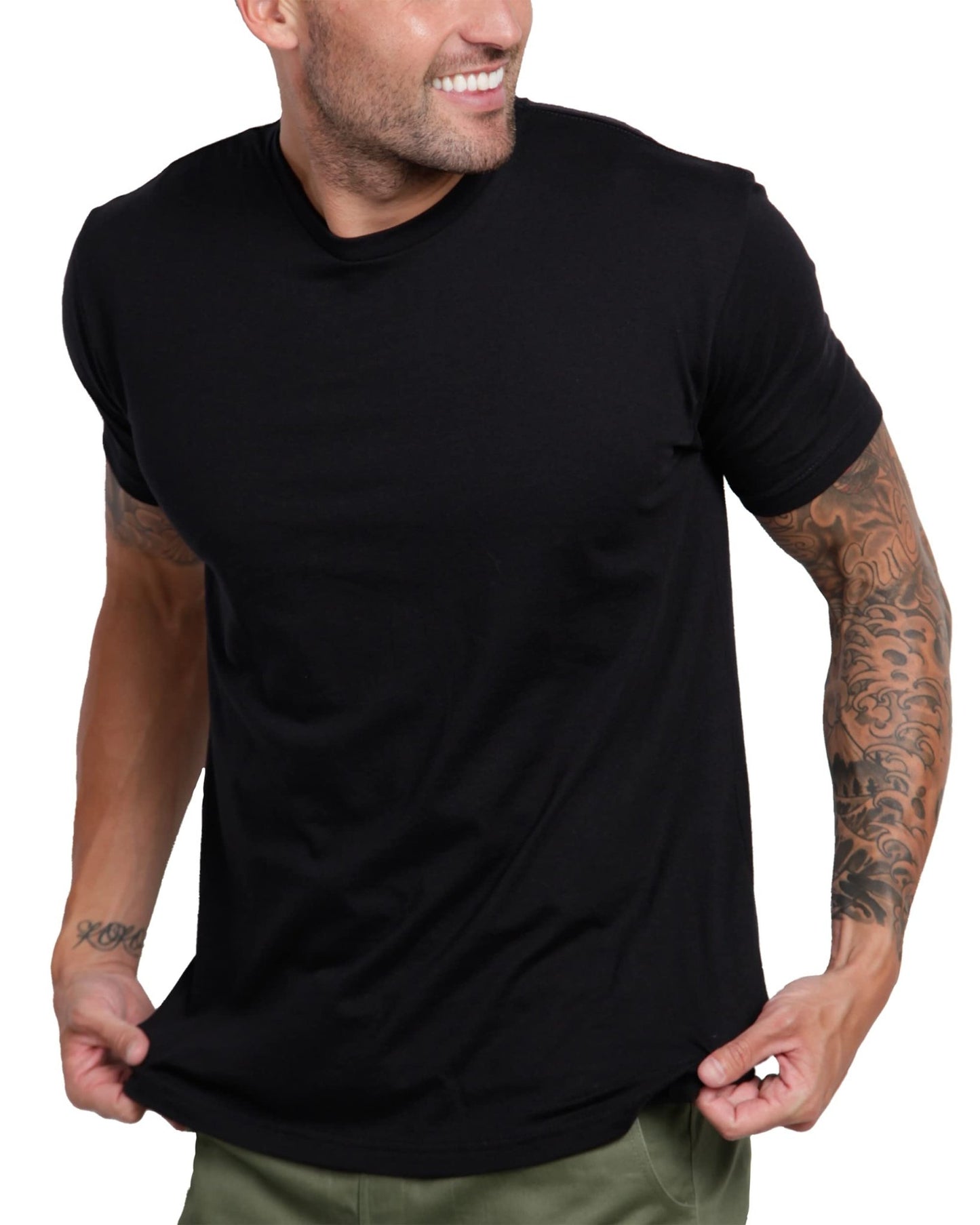 INTO THE AM Premium Men's Fitted Crew Neck Plain Essential Tees - Modern Fit Fresh Classic Short Sleeve T-Shirts for Men (Black, Large) - The One Stop Deals