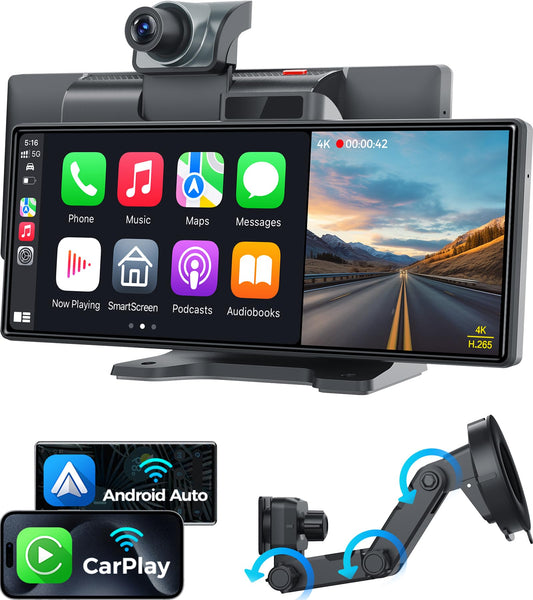 JATAZA 10.26" Wireless Apple CarPlay Android Auto Screen - 4K Dash Cam, GPS Navigation, HD Touchscreen, AirPlay, 1080P Backup Camera, Car Stereo - The One Stop Deals