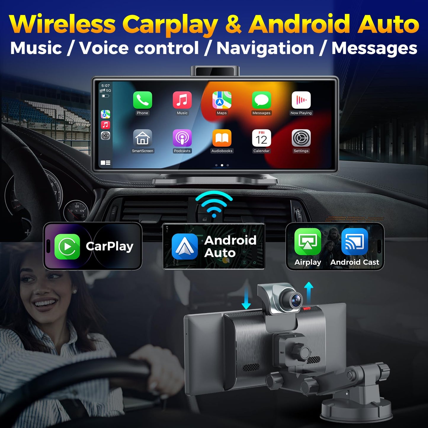 JATAZA 10.26" Wireless Apple CarPlay Android Auto Screen - 4K Dash Cam, GPS Navigation, HD Touchscreen, AirPlay, 1080P Backup Camera, Car Stereo - The One Stop Deals