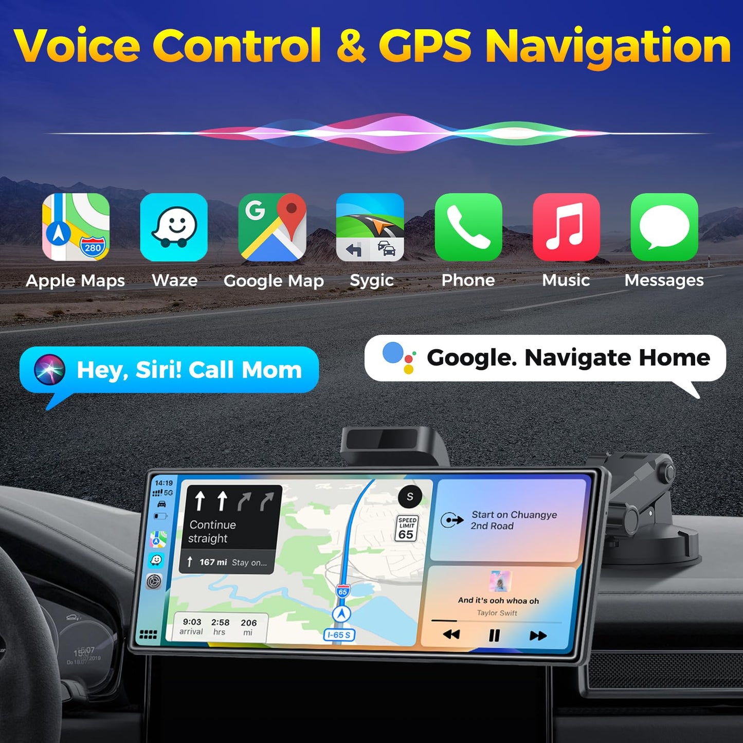 JATAZA 10.26" Wireless Apple CarPlay Android Auto Screen - 4K Dash Cam, GPS Navigation, HD Touchscreen, AirPlay, 1080P Backup Camera, Car Stereo - The One Stop Deals