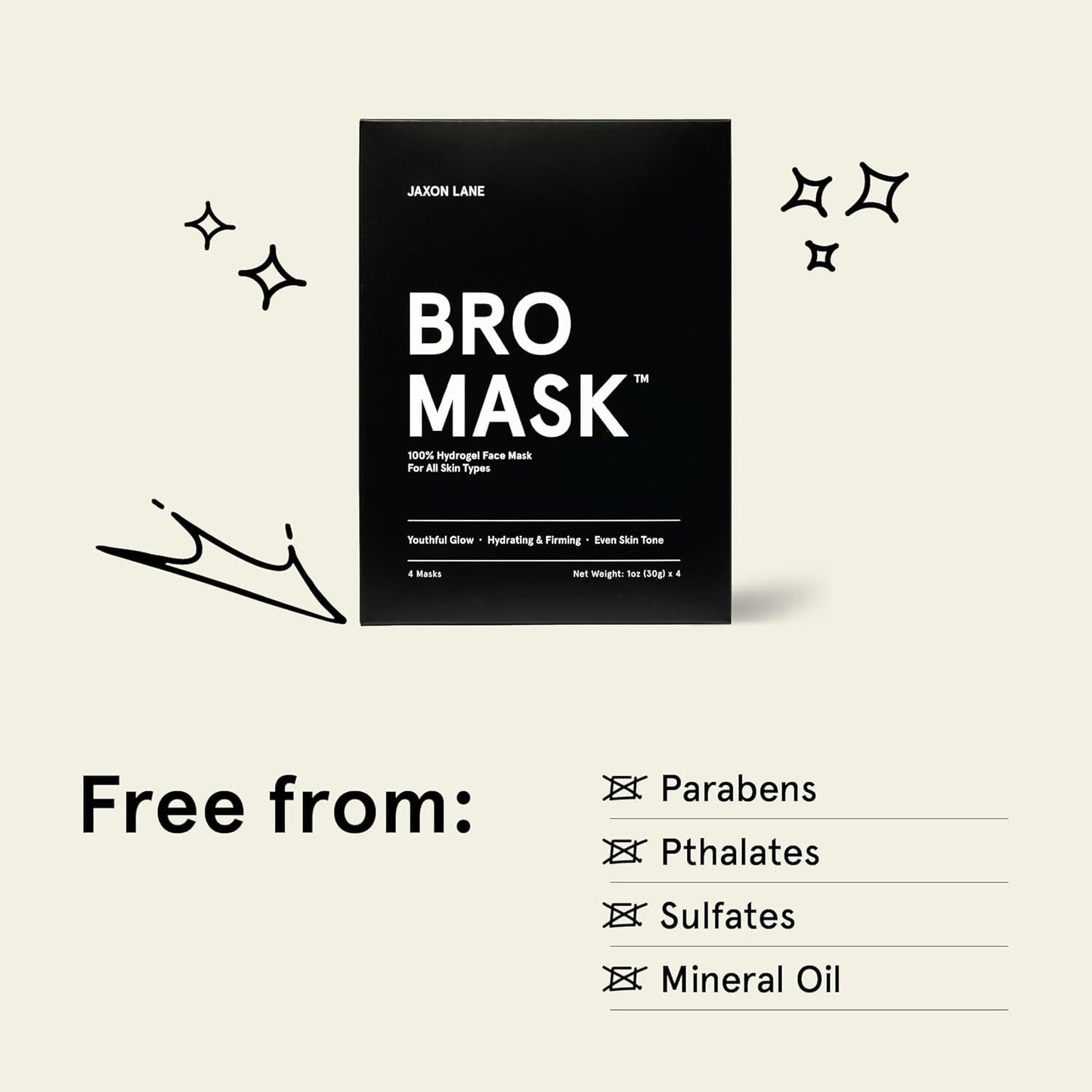 JAXON LANE BRO MASK: Korean Face Mask for Men | 2 Pc. Hydrating Anti Aging Sheet Masks Contains Vitamin C, Vitamin E, Hyaluronic Acid, Hydrolyzed Collagen for Face Care & Acne Treatment (4 Pack) - The One Stop Deals