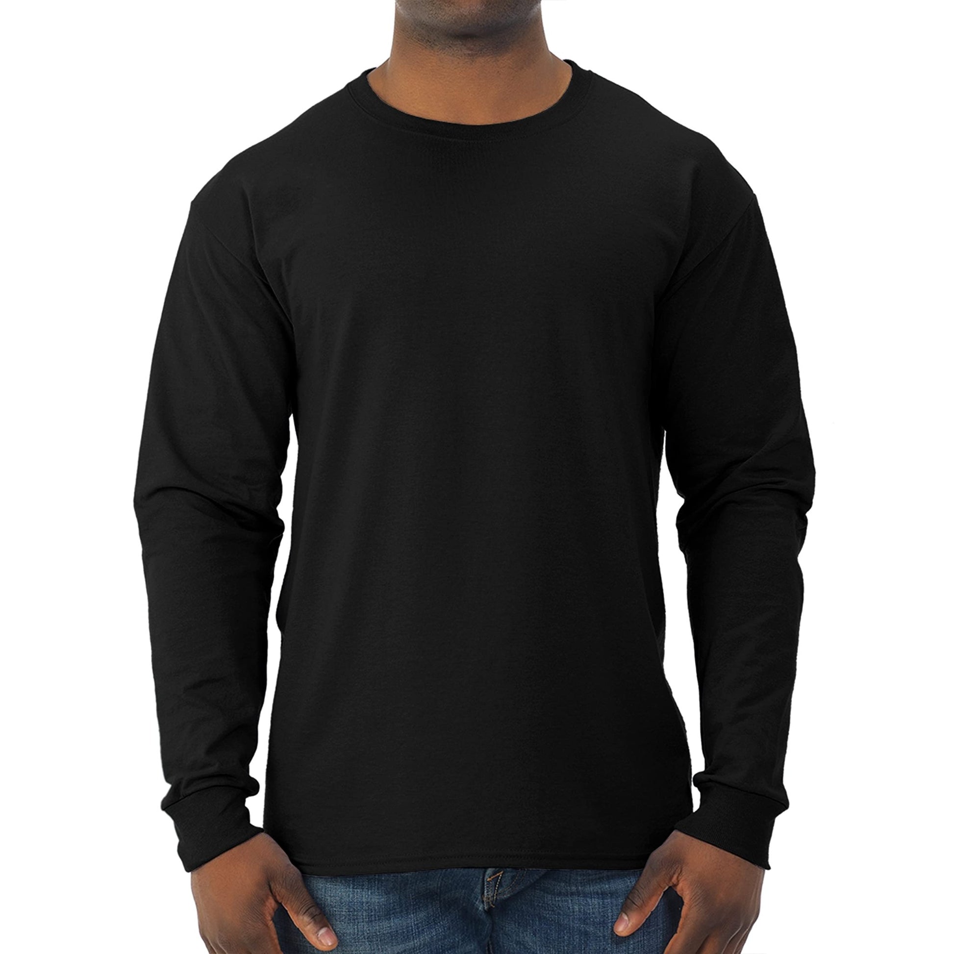 Jerzees Men's Dri - Power Cotton Blend Long Sleeve Tees, Moisture Wicking, Odor Protection, UPF 30+, Sizes S - 3X, Black, Large - The One Stop Deals