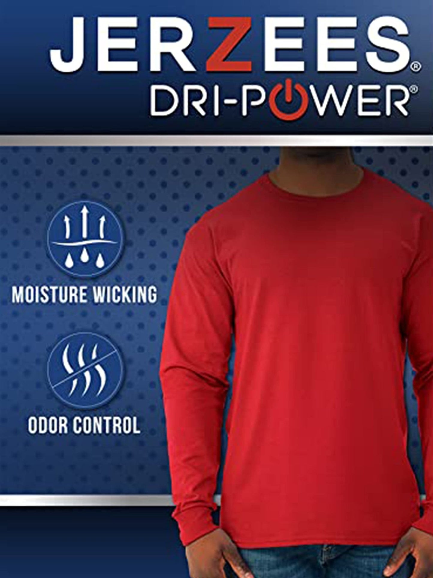 Jerzees Men's Dri - Power Cotton Blend Long Sleeve Tees, Moisture Wicking, Odor Protection, UPF 30+, Sizes S - 3X, Black, Large - The One Stop Deals