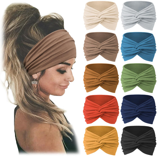 Jesries 10 PCS Women Headbands African Wide Hair Wrap Extra Turban Head Bands for Lady Large Sport Workout Stretch Non - slip Big Hair Bands - The One Stop Deals