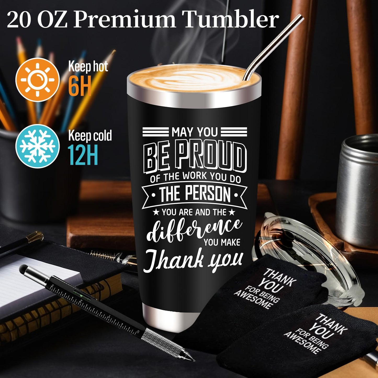 JTAMOHI 9 Pcs Employee Appreciation Gifts for Men, Best Coworker Appreciation Gifts with 20 Oz Tumbler, Scented Candle, Socks, Acrylic Award Plaque Sign, Thank You Gifts for Employee Teacher Professor - The One Stop Deals