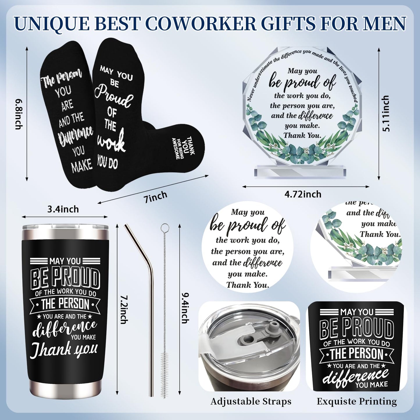 JTAMOHI 9 Pcs Employee Appreciation Gifts for Men, Best Coworker Appreciation Gifts with 20 Oz Tumbler, Scented Candle, Socks, Acrylic Award Plaque Sign, Thank You Gifts for Employee Teacher Professor - The One Stop Deals