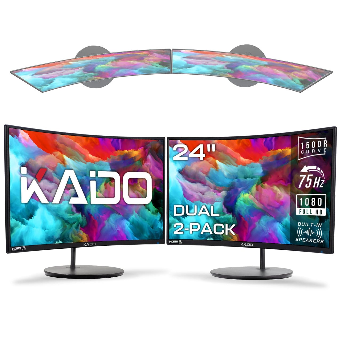 Kado Dual Monitor Setup - 2 - Pack 24" Curved 1500R 1920x1080 Computer Monitor 75Hz VESA Mount HDMI Office Gaming Built - in Speakers (C24 Dual Series) - The One Stop Deals