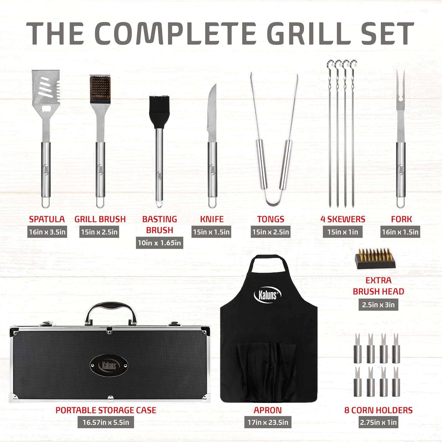 Kaluns Grilling Accessories, Dad Gifts for Fathers Day Grilling Gifts, Heavy Duty Stainless Steel Grill Set BBQ Grill Accessories for Outdoor Grill with Aluminum Case and Apron, Best Gifts for Men Dad - The One Stop Deals