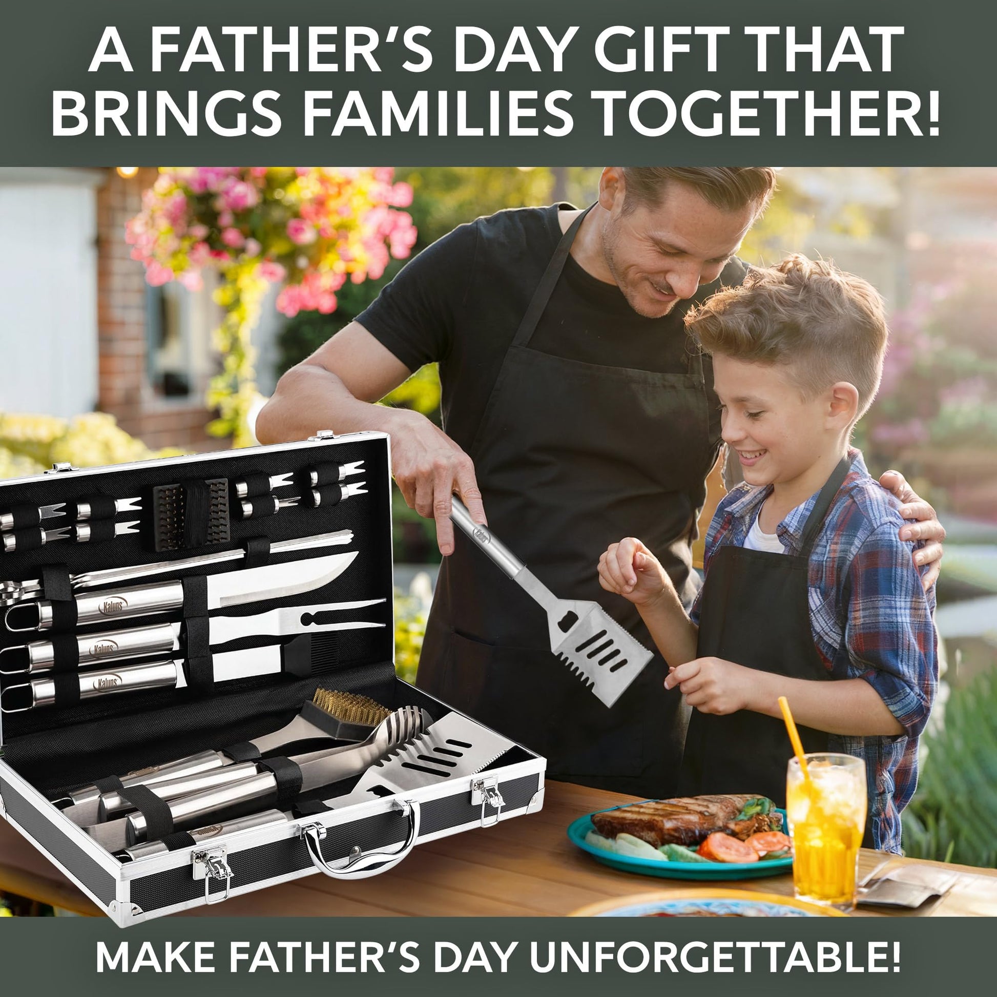 Kaluns Grilling Accessories, Dad Gifts for Fathers Day Grilling Gifts, Heavy Duty Stainless Steel Grill Set BBQ Grill Accessories for Outdoor Grill with Aluminum Case and Apron, Best Gifts for Men Dad - The One Stop Deals