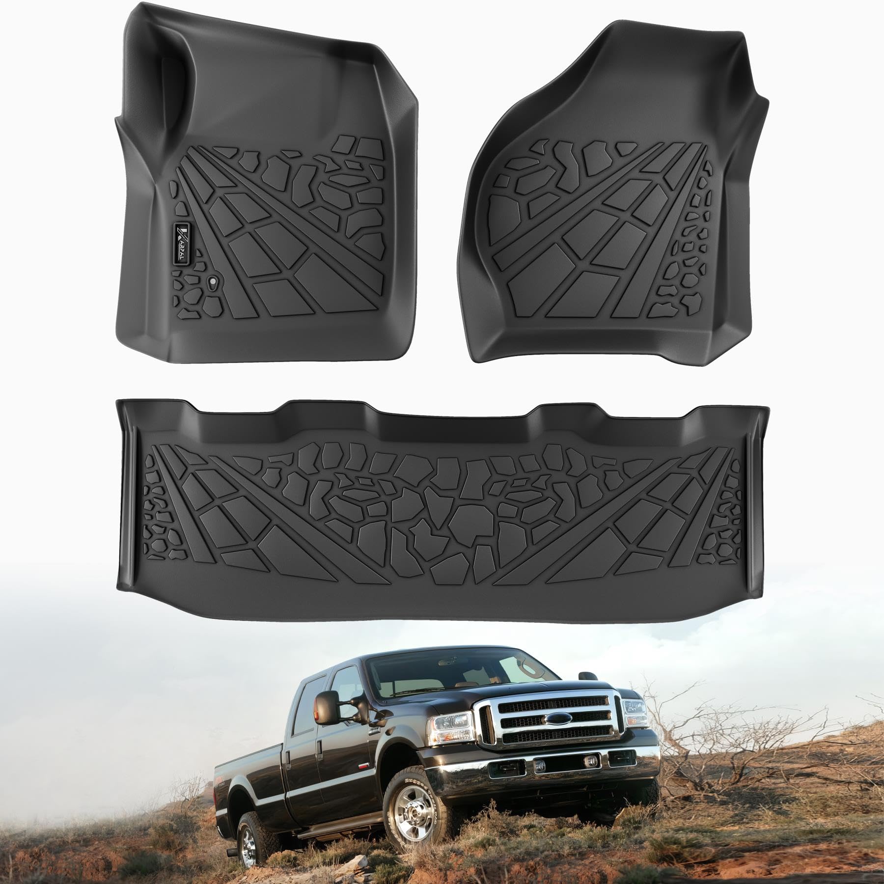 KARPAL Floor Mats Fit for 1999 - 2007 Ford F - 250/ F - 350/ F - 450 Super Duty Crew Cab, Custom Fit All Weather TPE Ford Super Duty Accessories 1st & 2nd Row Car Floor Liners - The One Stop Deals