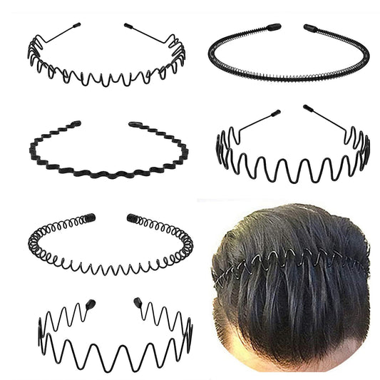 KELUBATU Metal Headbands for Men Fashion Headbands for Women, Unisex Wavy Headbands Outdoor Sports Headbands Simple Elastic Non - Slip Hair Accessories (6 Pack) - The One Stop Deals