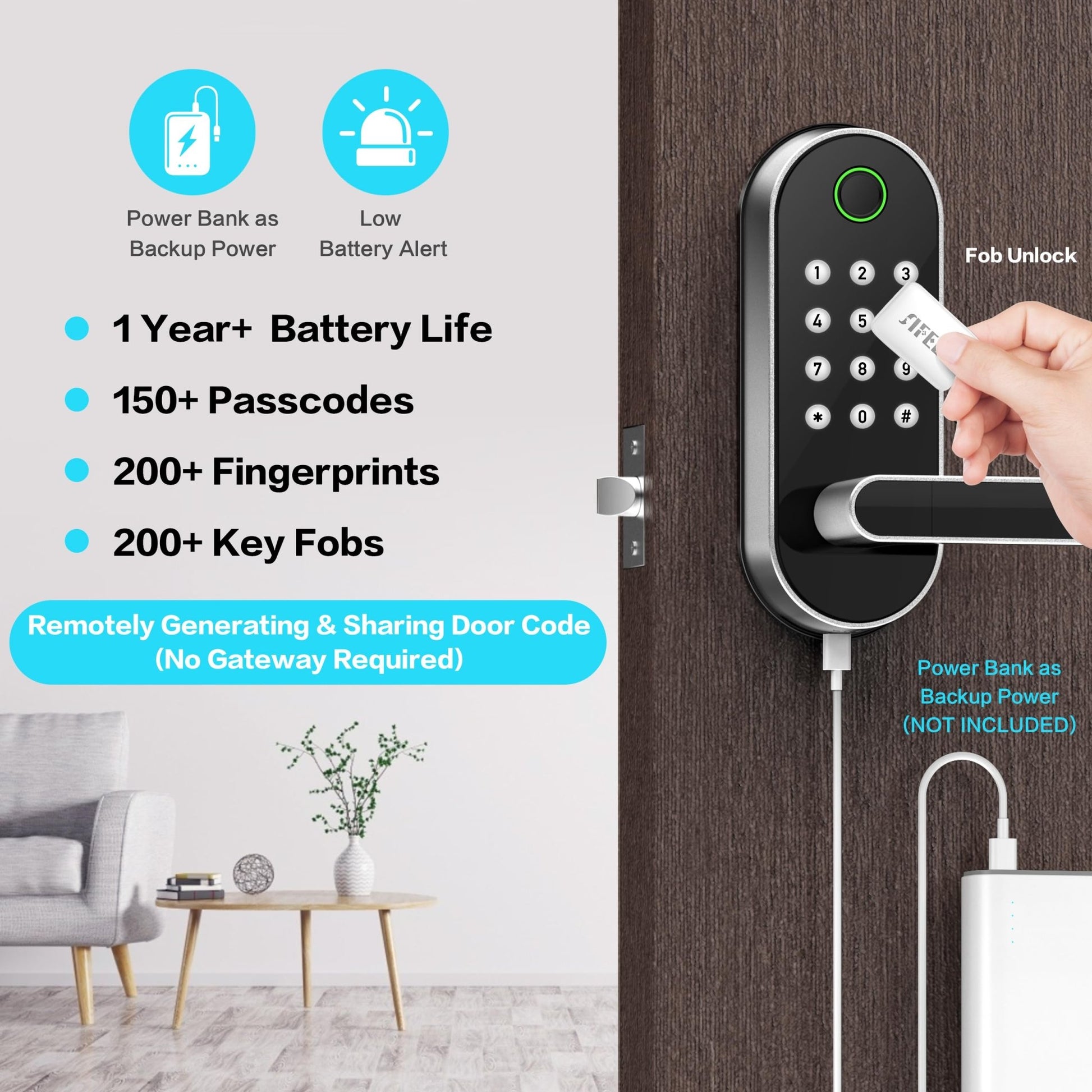 Keyless - Entry Fingerprint Smart Door Lock: Sifely Digital Electronic Lock with Code Passcode, Electric Door Knob, Biometric Door Handle Lock, Perfect for Exterior/Interior/Entry/Bedroom Doors (Silver) - The One Stop Deals