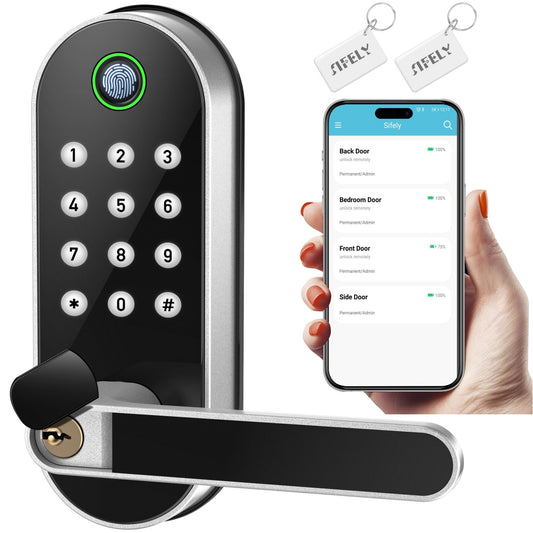 Keyless - Entry Fingerprint Smart Door Lock: Sifely Digital Electronic Lock with Code Passcode, Electric Door Knob, Biometric Door Handle Lock, Perfect for Exterior/Interior/Entry/Bedroom Doors (Silver) - The One Stop Deals