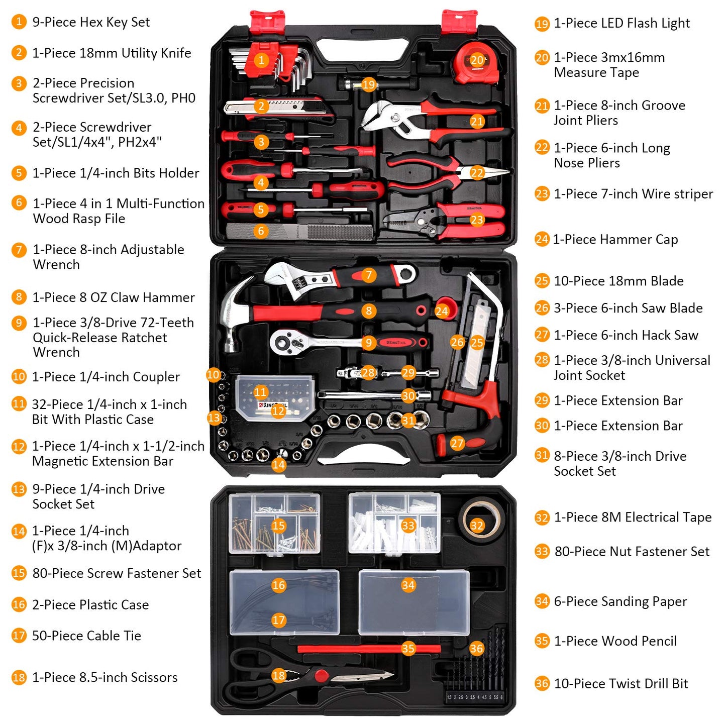 KingTool 325 Piece Home Repair Tool Kit, General Home/Auto Repair Tool Set, Toolbox Storage Case with Drawer, General Household Tool Kit - Perfect for Homeowner, Diyer, Handyman - The One Stop Deals