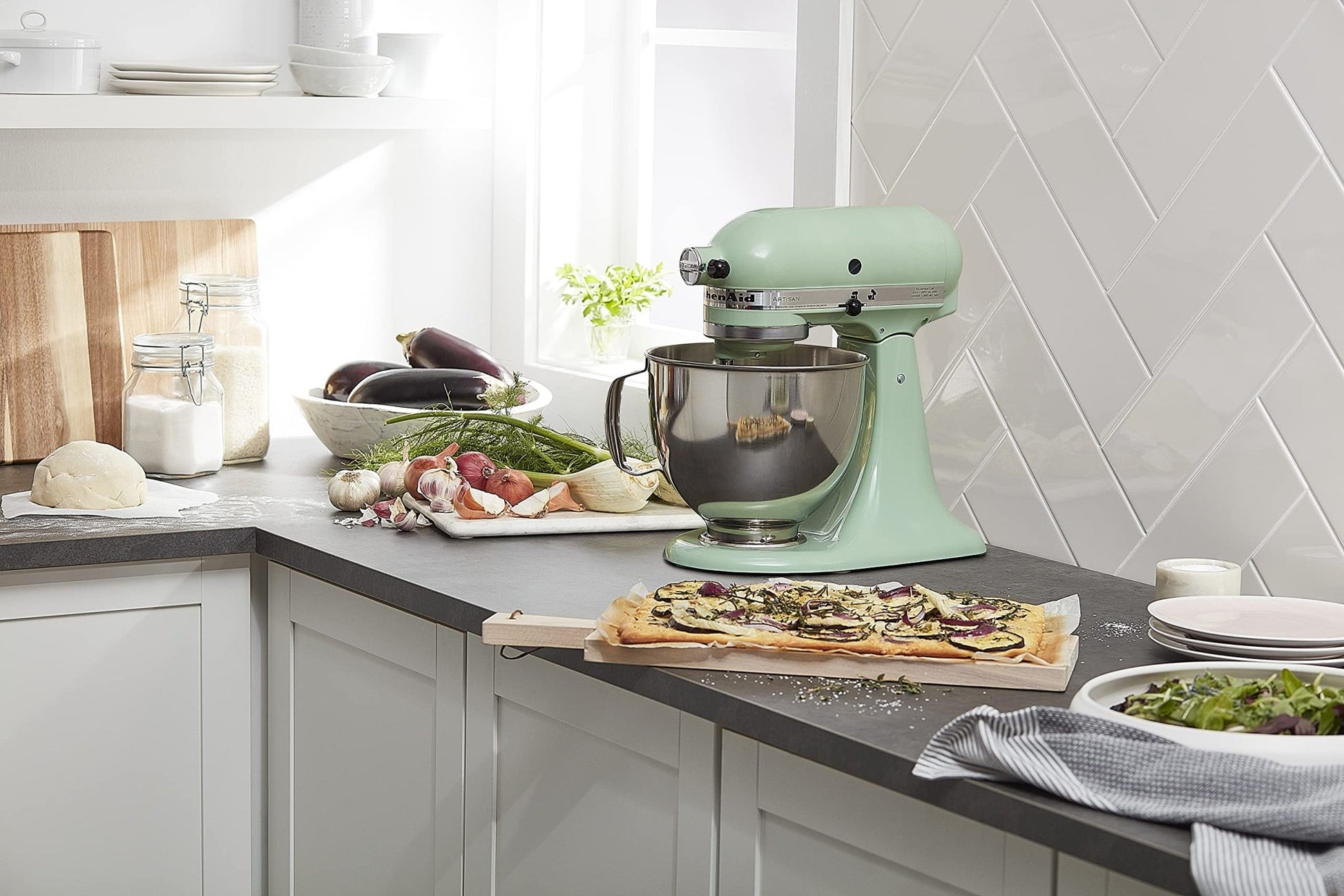 KitchenAid Artisan Series 5 Quart Tilt Head Stand Mixer with Pouring Shield KSM150PS, Pistachio - The One Stop Deals