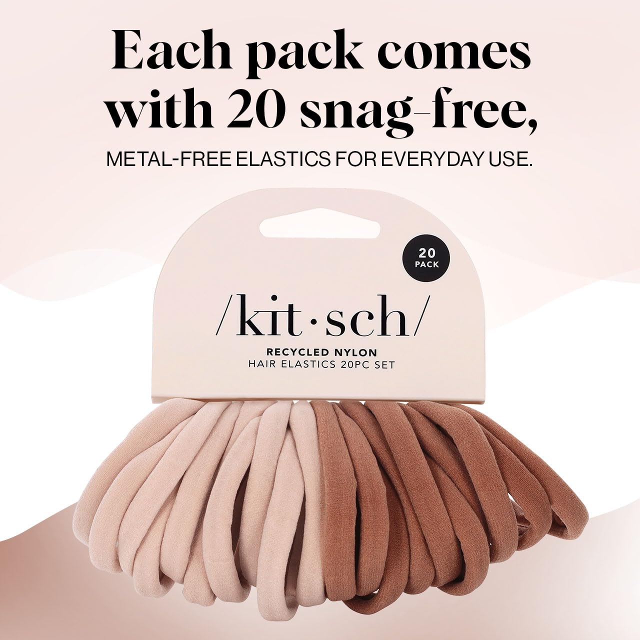 Kitsch Nylon Hair Ties for Girls & Women - No Snag, Pain - free Hair Ties No Damage Ideal for Ponytails, Updos & Braids, 20pcs Blush - The One Stop Deals