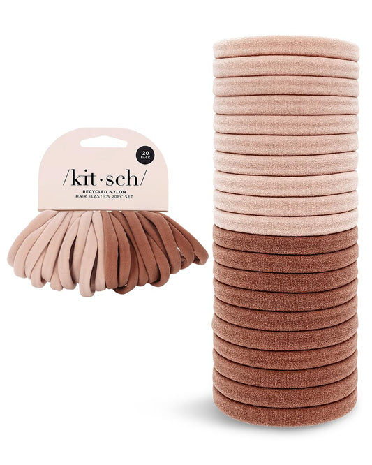 Kitsch Nylon Hair Ties for Girls & Women - No Snag, Pain - free Hair Ties No Damage Ideal for Ponytails, Updos & Braids, 20pcs Blush - The One Stop Deals