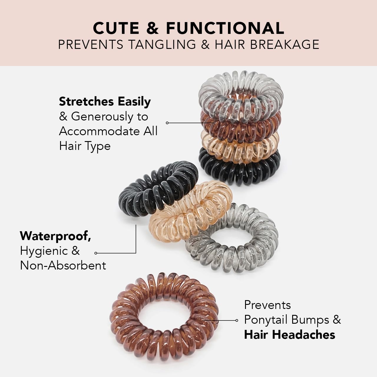 Kitsch Spiral Hair Ties for Women, Coil Hair Ties for Thick Hair, No Crease Hair Tie, Spiral Hair Ties No Damage, Hair Coils & Phone Cord Hair Ties for Thin Hair, Hair Ties Spiral, 8pcs (Brunette) - The One Stop Deals