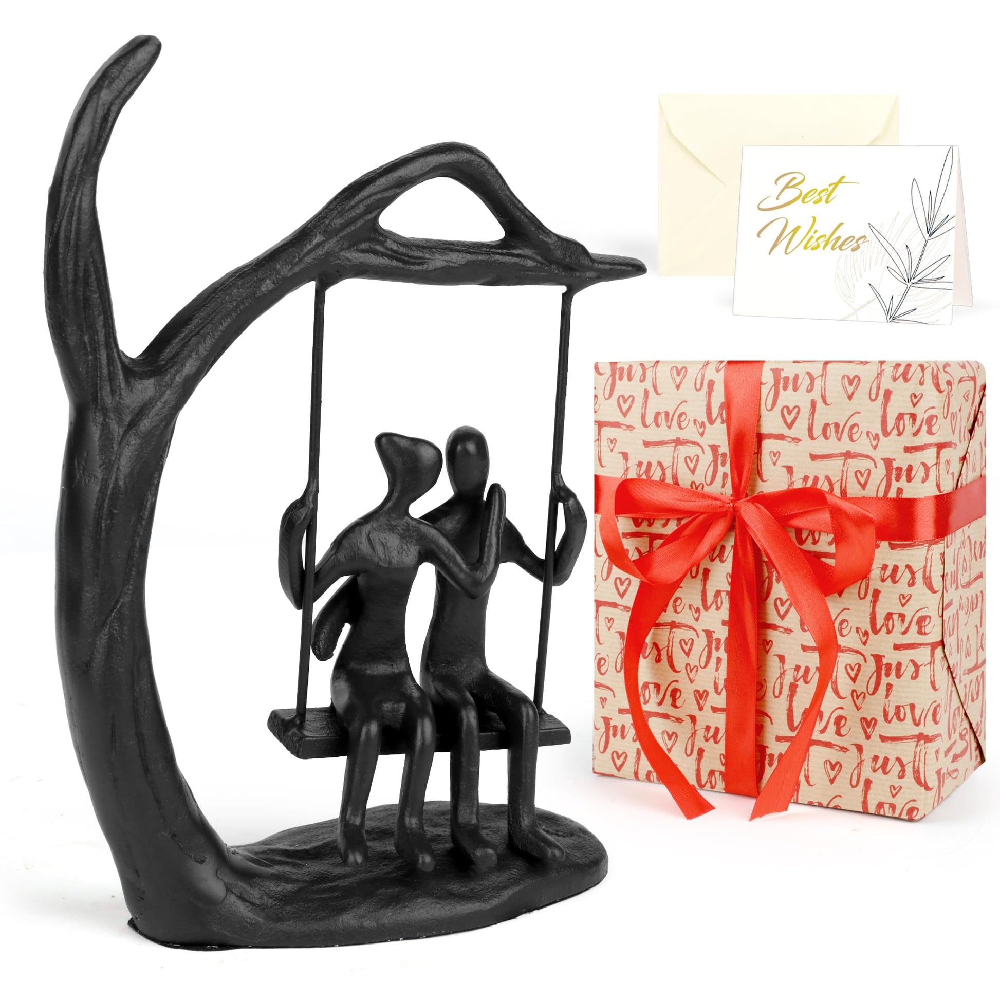 Kresecioo Anniversary Wedding Gifts for Couple/Her - Romantic Couple Statue in Love, Black Metal Figurine Sweet Loving Together Iron Sculpture Decor, Gifts for Wife Husband Birthday - The One Stop Deals