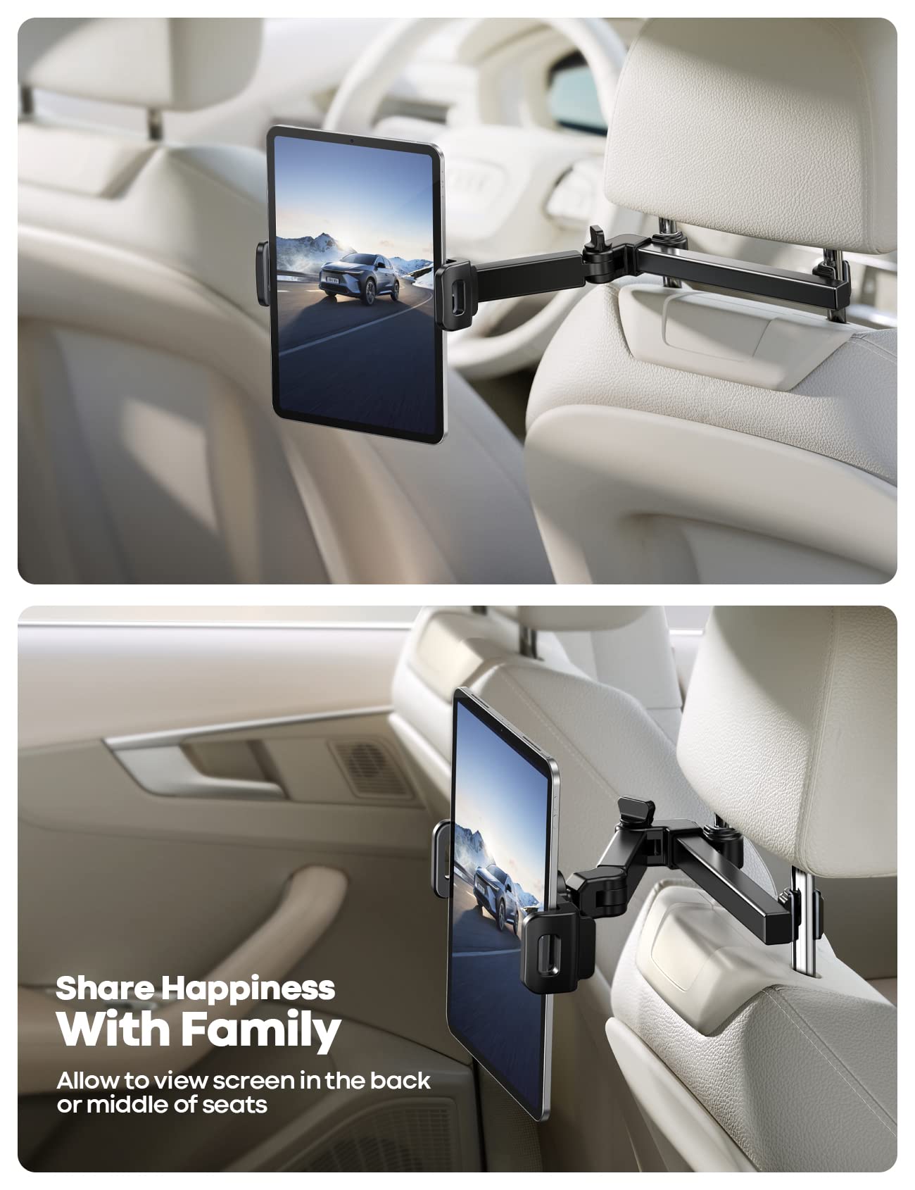 Lamicall Car Headrest Tablet Holder - [3 in 1 Extension Arm] Adjustable Tablet Car Mount for Back Seat, Road Trip Essentials for Kids, for 4.7 - 11" Tablet Like iPad Pro, Air, Mini, Galaxy, Fire, Black - The One Stop Deals