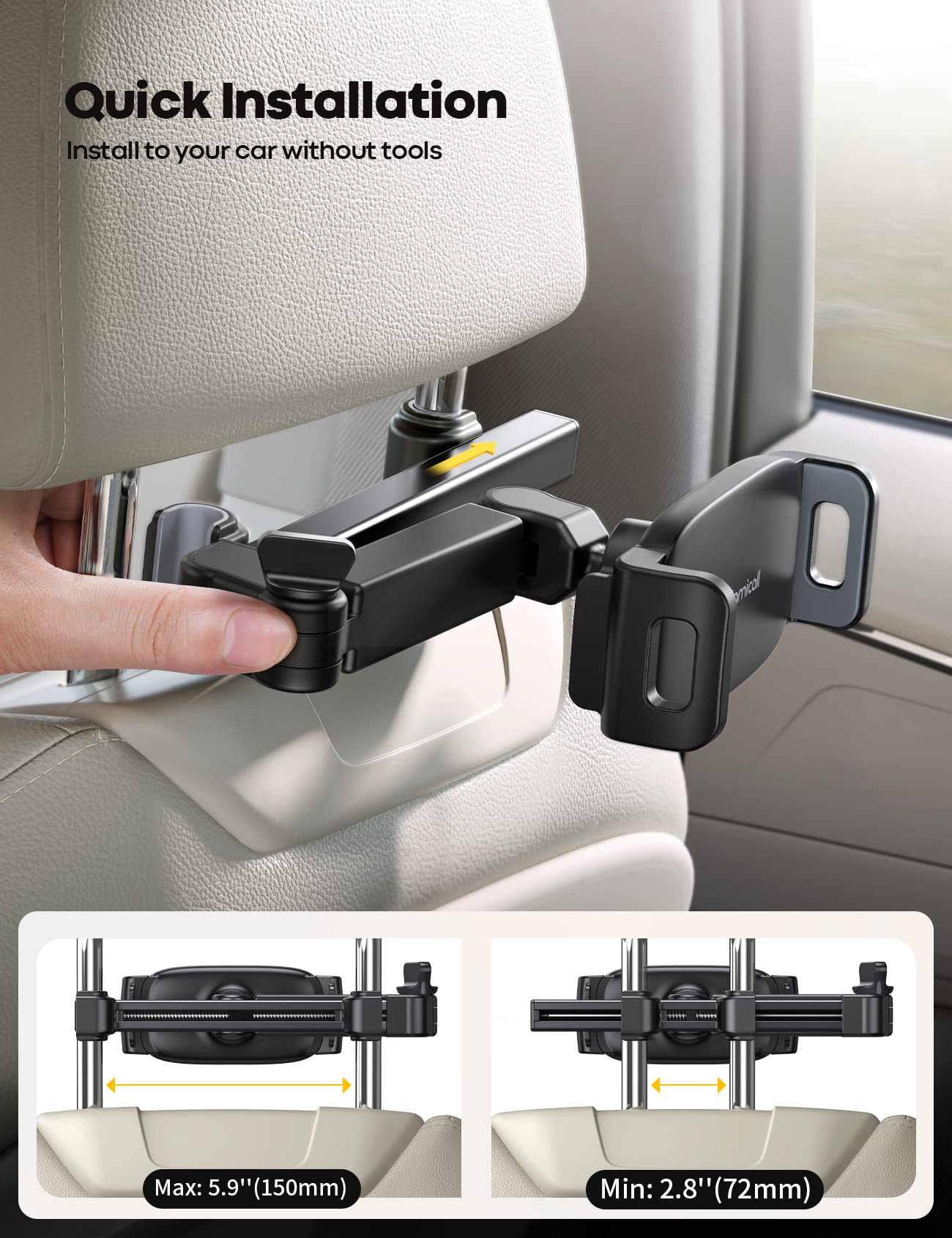 Lamicall Car Headrest Tablet Holder - [3 in 1 Extension Arm] Adjustable Tablet Car Mount for Back Seat, Road Trip Essentials for Kids, for 4.7 - 11" Tablet Like iPad Pro, Air, Mini, Galaxy, Fire, Black - The One Stop Deals