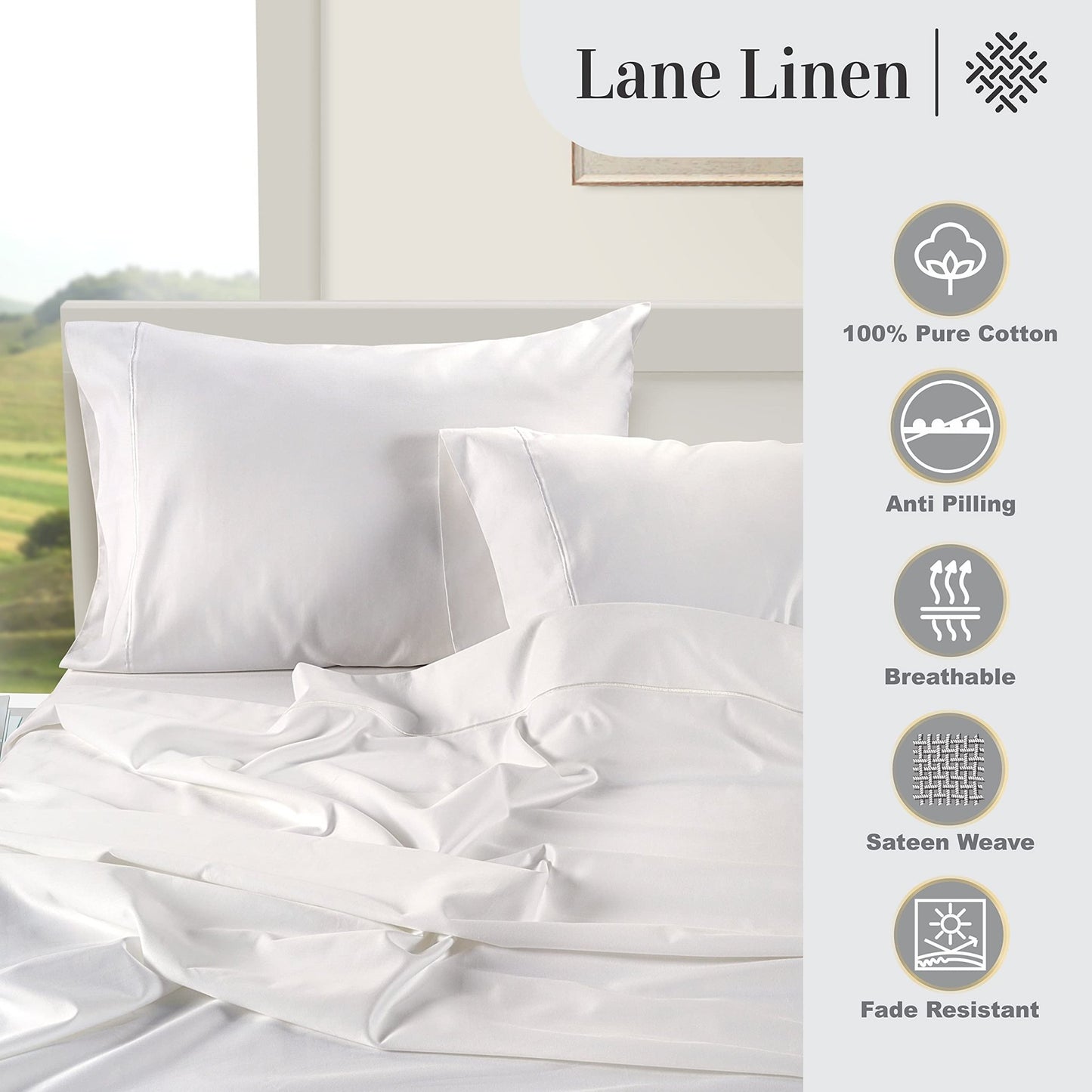 LANE LINEN 100% Egyptian Cotton Sheets Queen Size - 1000 Thread Count White Bed Sheets for Queen Size Bed, Long Staple Cotton Bedding Sheets, Sateen Weave, Luxury Hotel Sheets, Fits upto 17" Mattress - The One Stop Deals