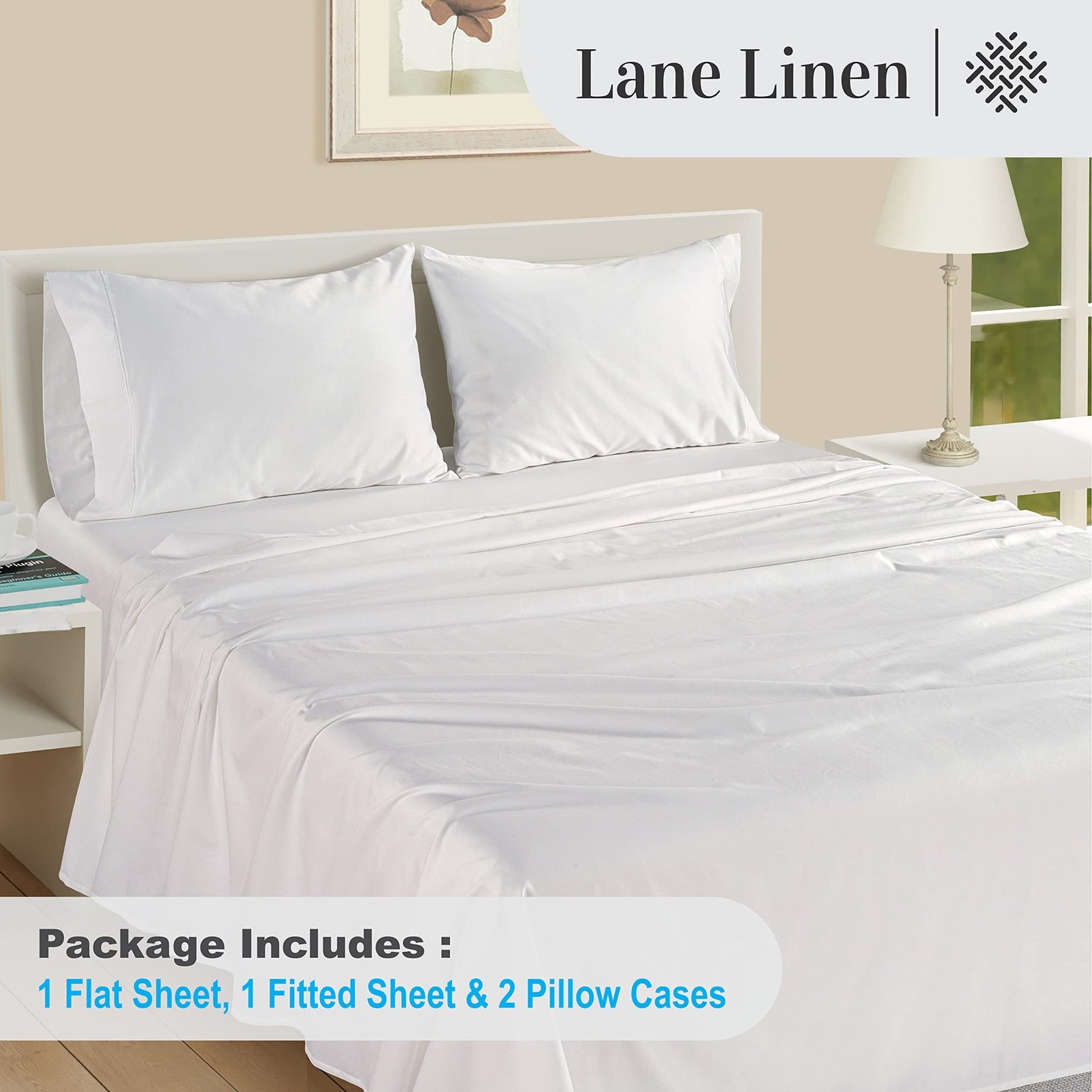 LANE LINEN 100% Egyptian Cotton Sheets Queen Size - 1000 Thread Count White Bed Sheets for Queen Size Bed, Long Staple Cotton Bedding Sheets, Sateen Weave, Luxury Hotel Sheets, Fits upto 17" Mattress - The One Stop Deals