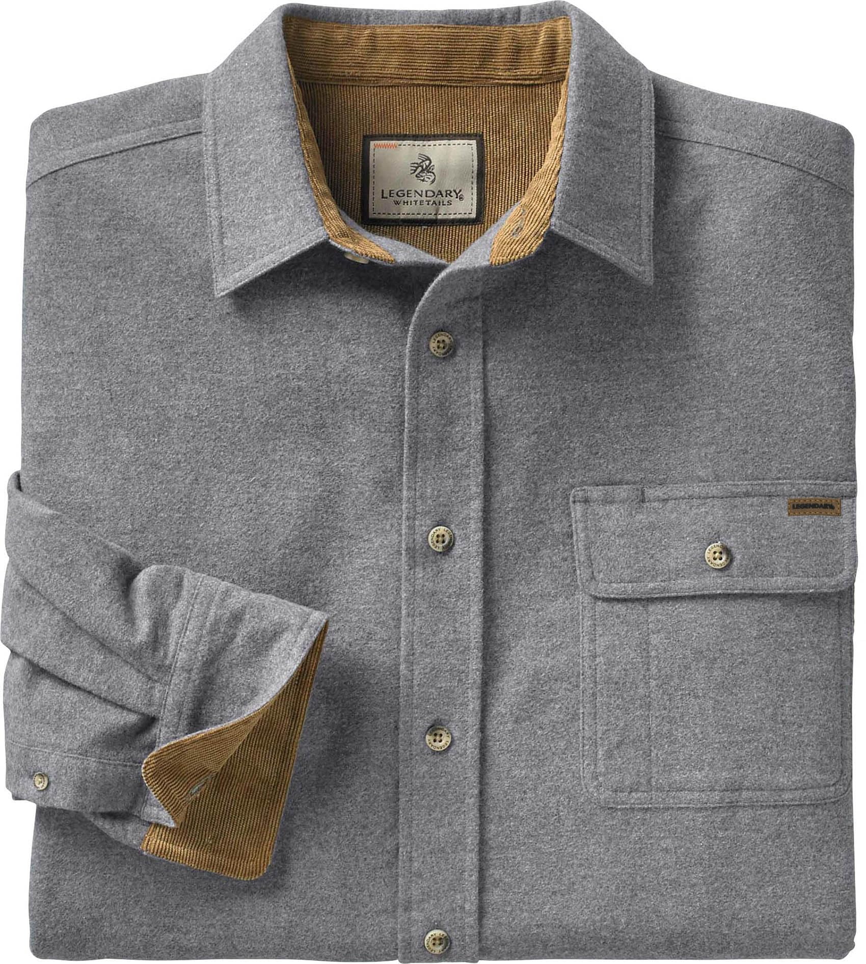 Legendary Whitetails Men's Standard Buck Camp Flannel, Long Sleeve Plaid Button Down Casual Shirt, Corduroy Cuffs, Charcoal Heather, Large - The One Stop Deals