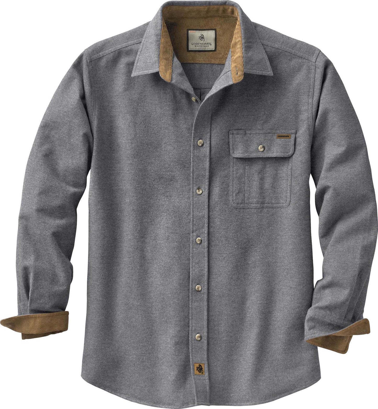 Legendary Whitetails Men's Standard Buck Camp Flannel, Long Sleeve Plaid Button Down Casual Shirt, Corduroy Cuffs, Charcoal Heather, Large - The One Stop Deals