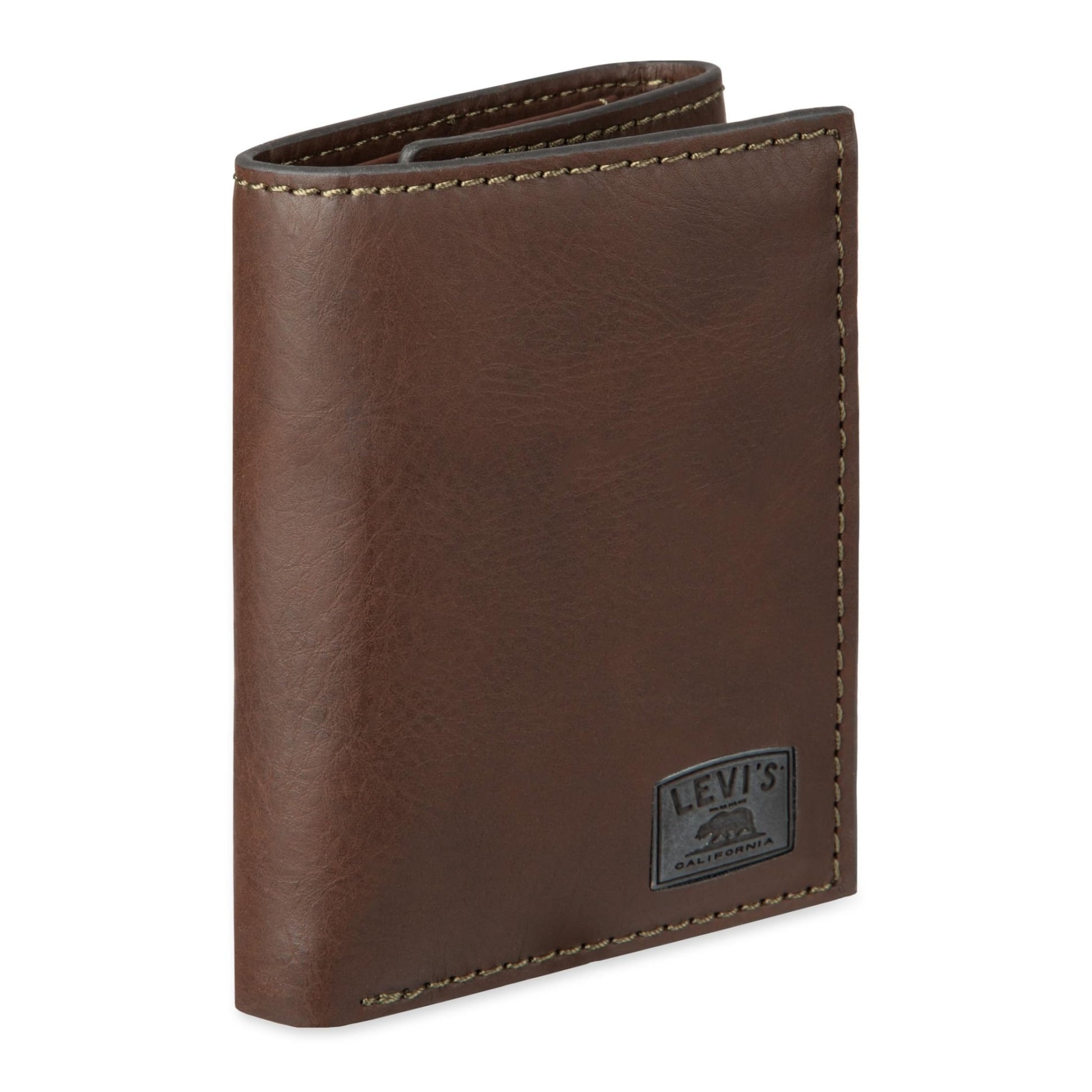 Levi's Men's Trifold Wallet - Sleek and Slim Includes Id Window and Credit Card Holder, Brown Stitch, One Size - The One Stop Deals