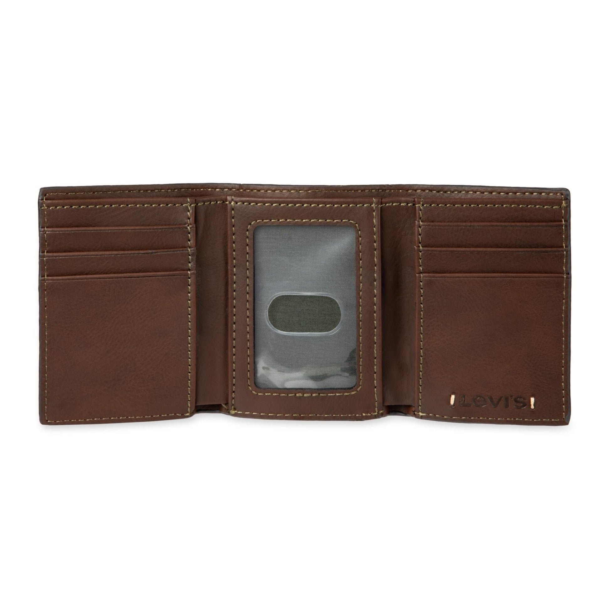 Levi's Men's Trifold Wallet - Sleek and Slim Includes Id Window and Credit Card Holder, Brown Stitch, One Size - The One Stop Deals