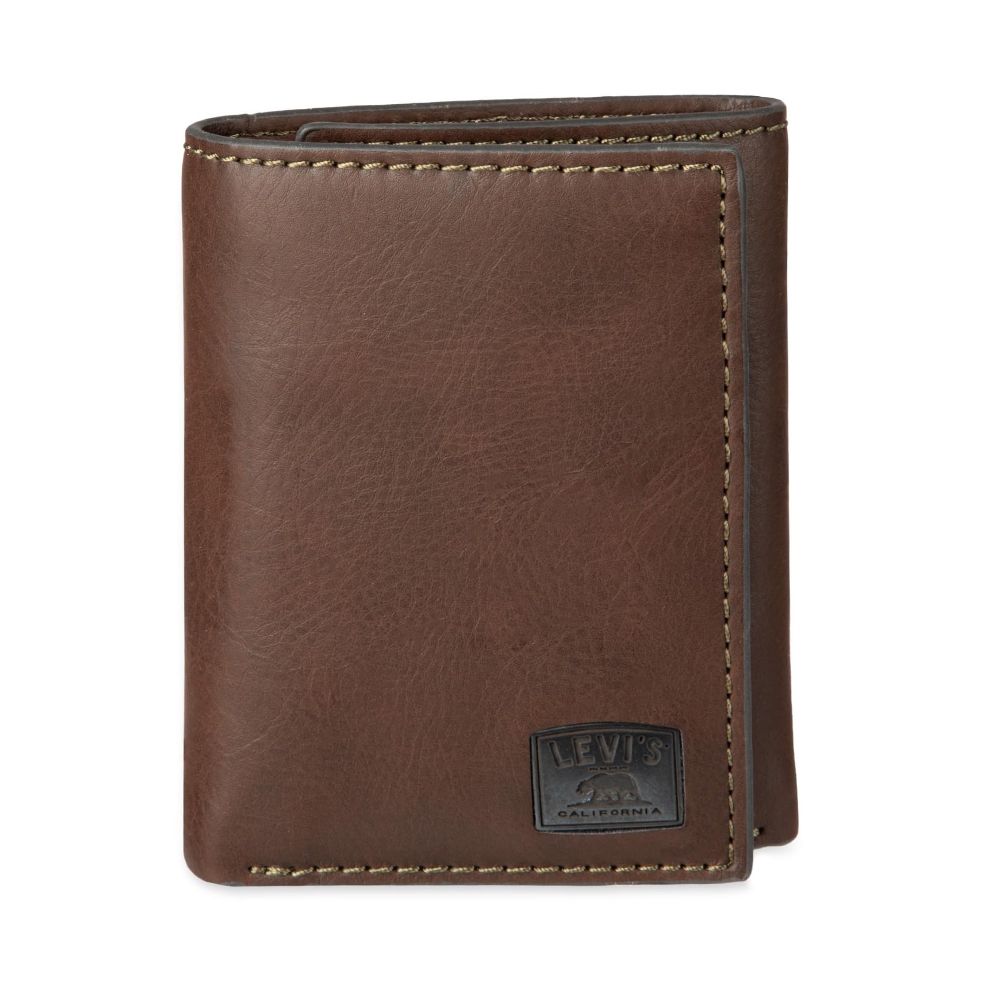 Levi's Men's Trifold Wallet - Sleek and Slim Includes Id Window and Credit Card Holder, Brown Stitch, One Size - The One Stop Deals