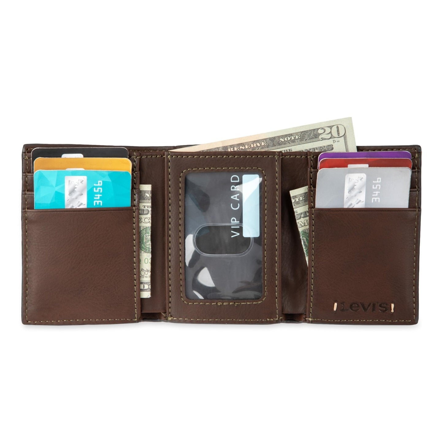 Levi's Men's Trifold Wallet - Sleek and Slim Includes Id Window and Credit Card Holder, Brown Stitch, One Size - The One Stop Deals