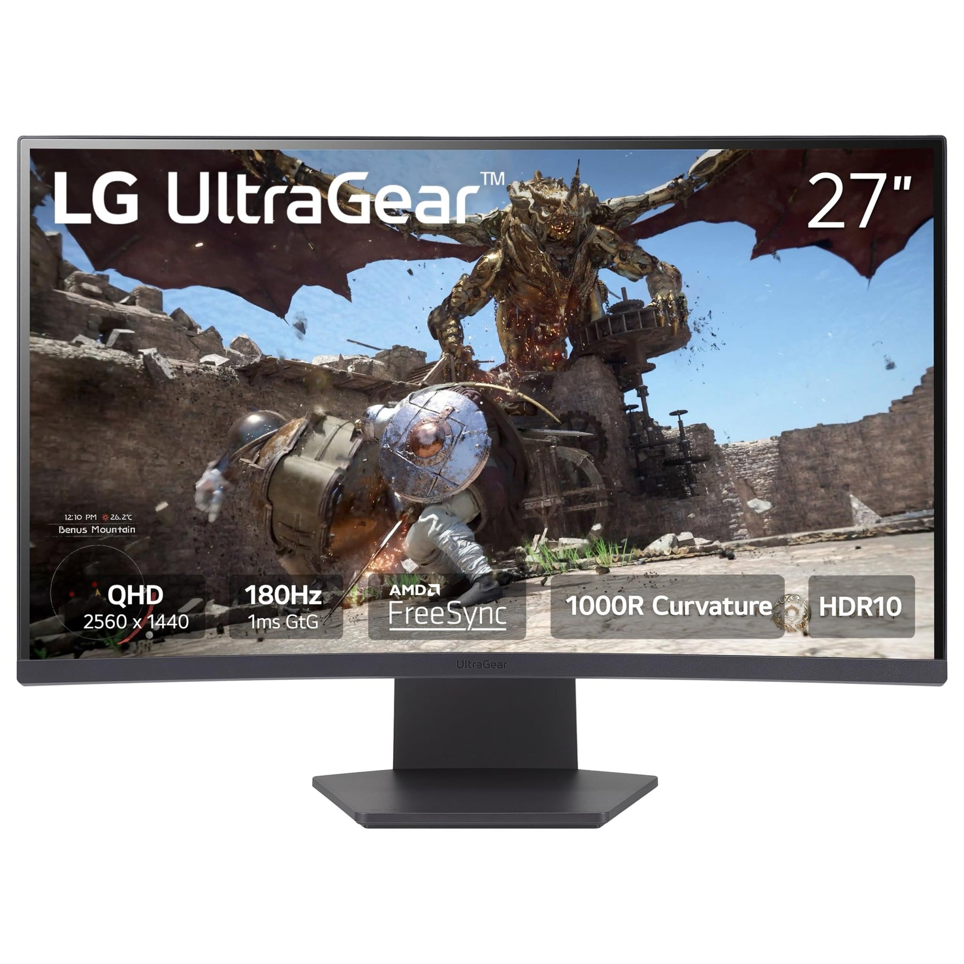 LG 27GS60QC - B Ultragear Curved Gaming Monitor 27 - Inch QHD (2560x1440) 180Hz 1ms 1000R AMD FreeSync HDR10 HDMIx2 DisplayPort Borderless Design Black Stabilizer DAS Crosshair FPS Counter - Black - The One Stop Deals