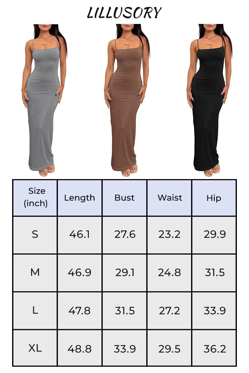 LILLUSORY Womens Bodycon Maxi Dresses 2025 Spring Summer Casual Slip Long Sundress Sun Sleeveless Beach Vacation Resort Wear Midi Cute Trendy Going Out Dress Outfits Clothes Black - The One Stop Deals