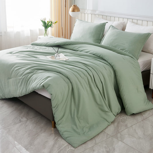 Litanika King Size Comforter Set Sage Green, 3 Pieces Lightweight Solid Comforter King Size, All Season Fluffy Down Alternative Comforter Bed Set Quilt Blanket - The One Stop Deals