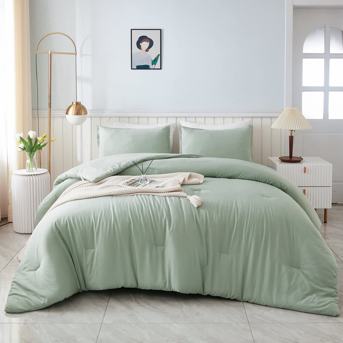 Litanika King Size Comforter Set Sage Green, 3 Pieces Lightweight Solid Comforter King Size, All Season Fluffy Down Alternative Comforter Bed Set Quilt Blanket - The One Stop Deals