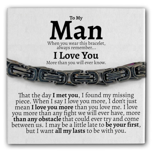 Love You This Much To My Man Cuban Link Bracelet for Him, Romantic Birthday Gifts for Him, Jewelry for Him, Best Gifts for Husband from Wife (Black - Black, Stainless Steel) - The One Stop Deals