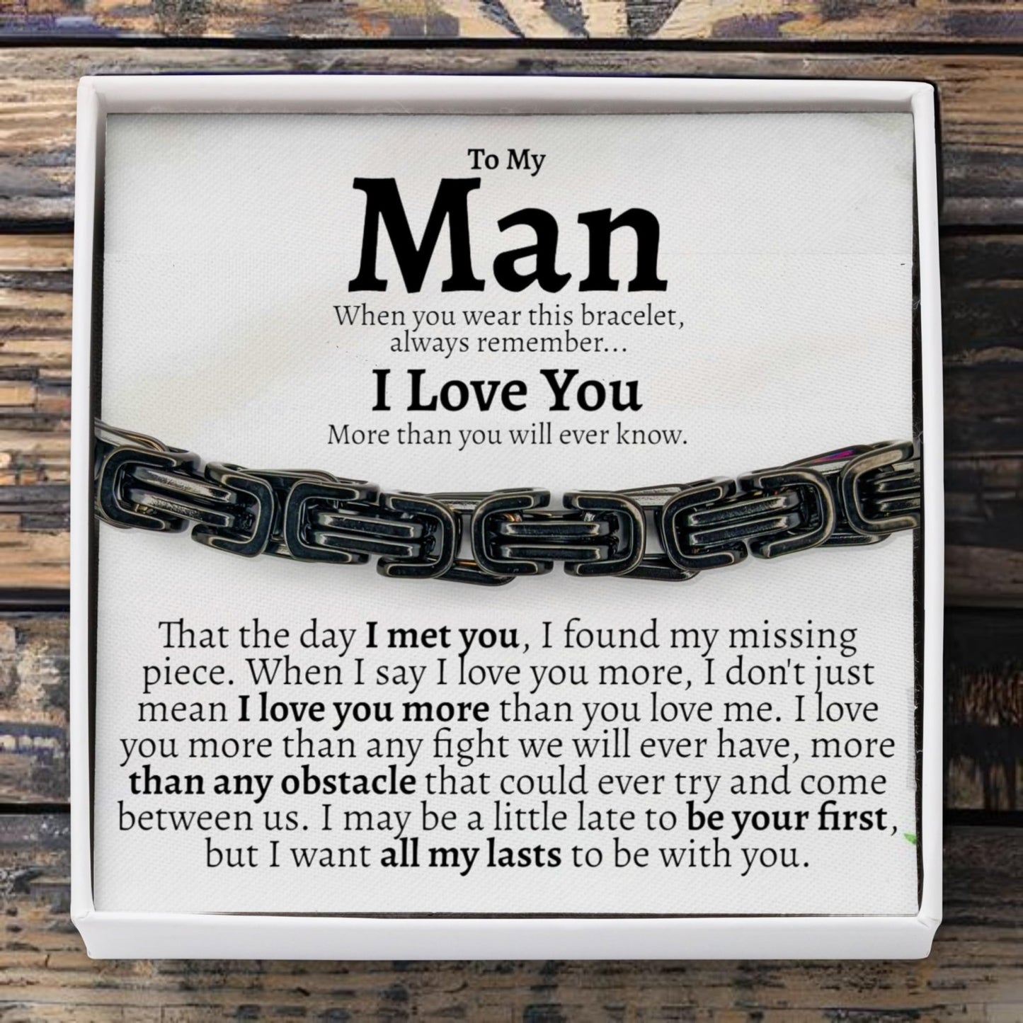 Love You This Much To My Man Cuban Link Bracelet for Him, Romantic Birthday Gifts for Him, Jewelry for Him, Best Gifts for Husband from Wife (Black - Black, Stainless Steel) - The One Stop Deals