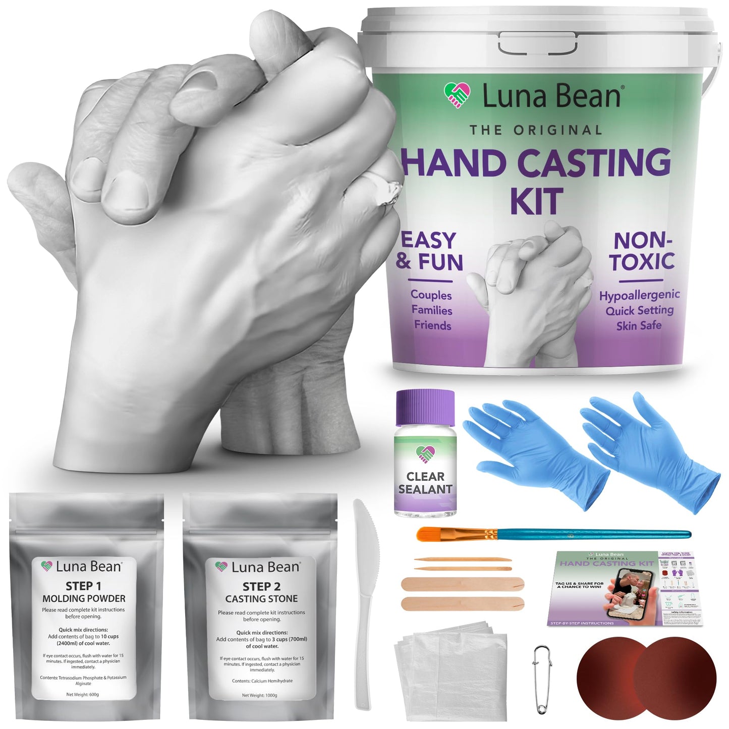 Luna Bean Hand Casting Kit – Gifts for Women and Men, Wedding Gifts, Couple Anniversary and Bridal Shower Hand Molding Kit - Crafts for Adults Parents Kids Mom Dad Mother Father - The One Stop Deals