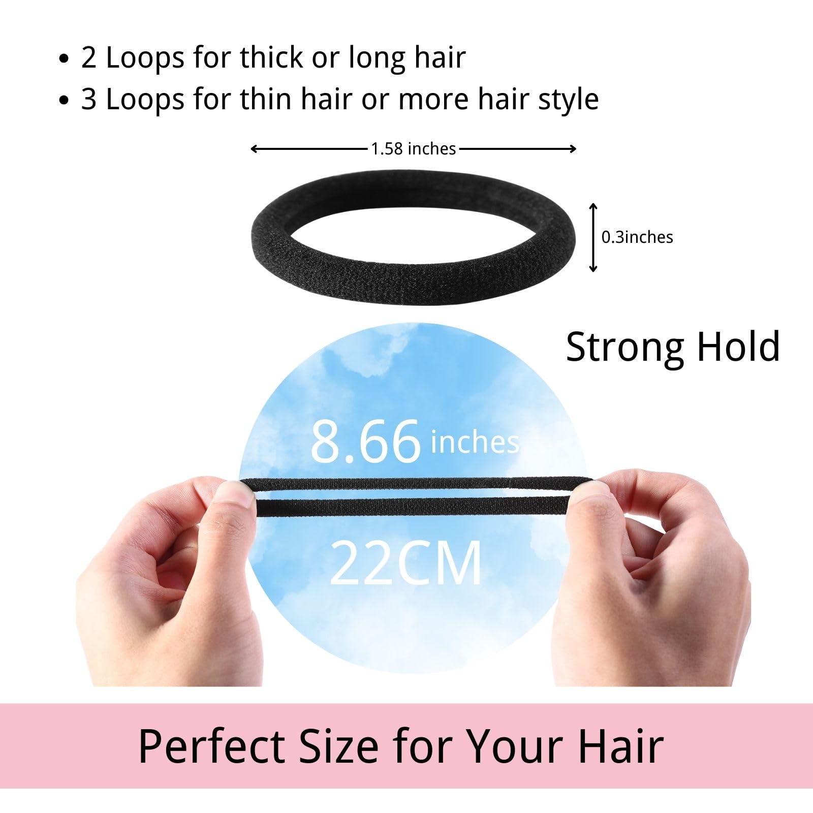 LuSeren 120 Pcs No Damage Hair Ties for Thick Hair, Large Soft Seamless Nylon Hair Elastics for Women, Ponytail Holders, Hair Accessories –Black - The One Stop Deals