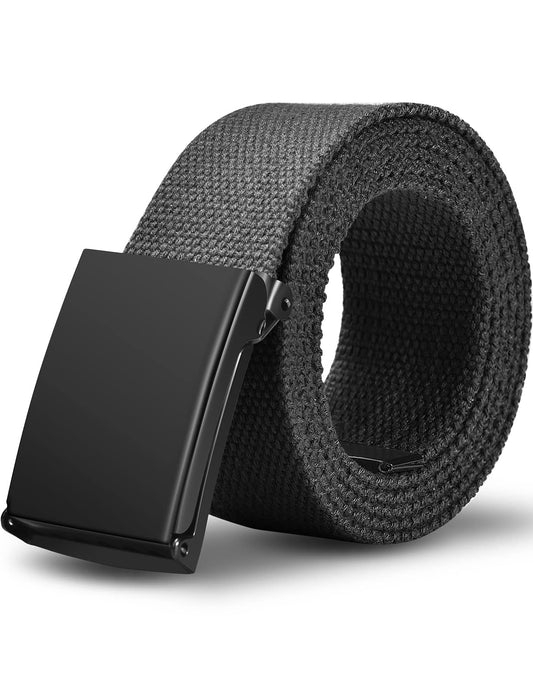 LXMY Mens Belt,Work Belts for Men,Holeless Adjustable Golf Casual Dress Fashion Belts for Men,Black Web Canvas Cloth Fabric Belt Fits Anywhere - The One Stop Deals