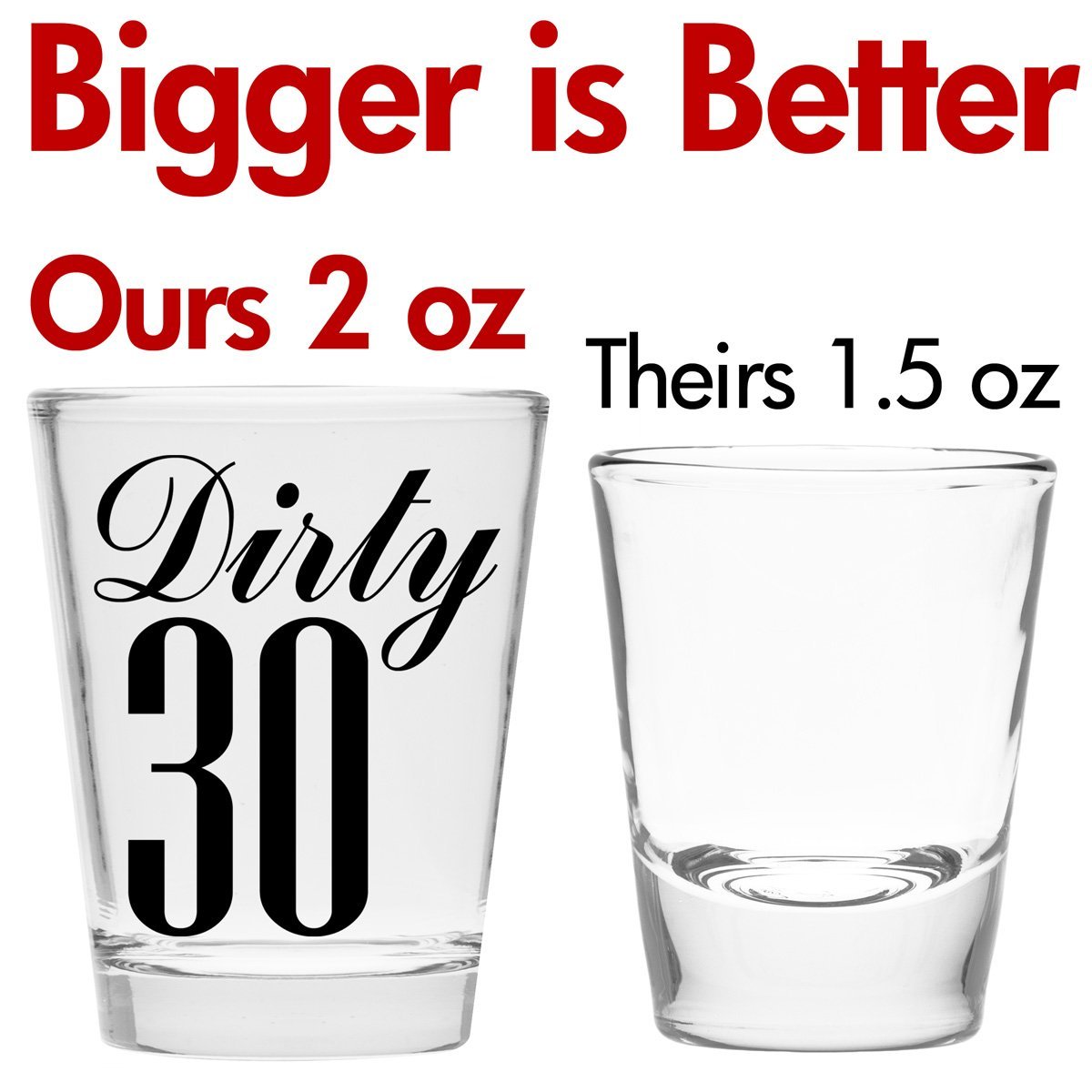 Make Em Laugh Dirty 30 Shot Glass (Thirty) - Funny 30th Birthday - Celebrate Turning Thirty Gift - Birthday Shot Glasses for Women or Men - 30th Birthday Shot Glass - The One Stop Deals