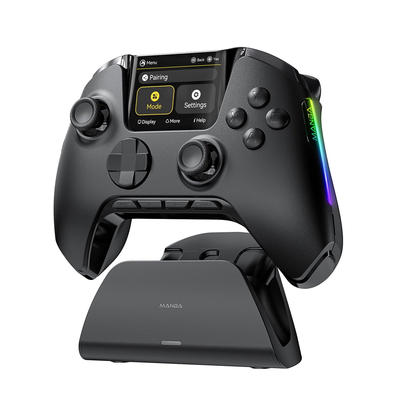 ManbaOne Interactive Screen Wireless Gaming Controller for PC/Switch/iOS/Android,Hall Effect Stick & Trigger,RGB Lighting,Remappable Buttons,1800mAh with Charging Dock (Black) - The One Stop Deals