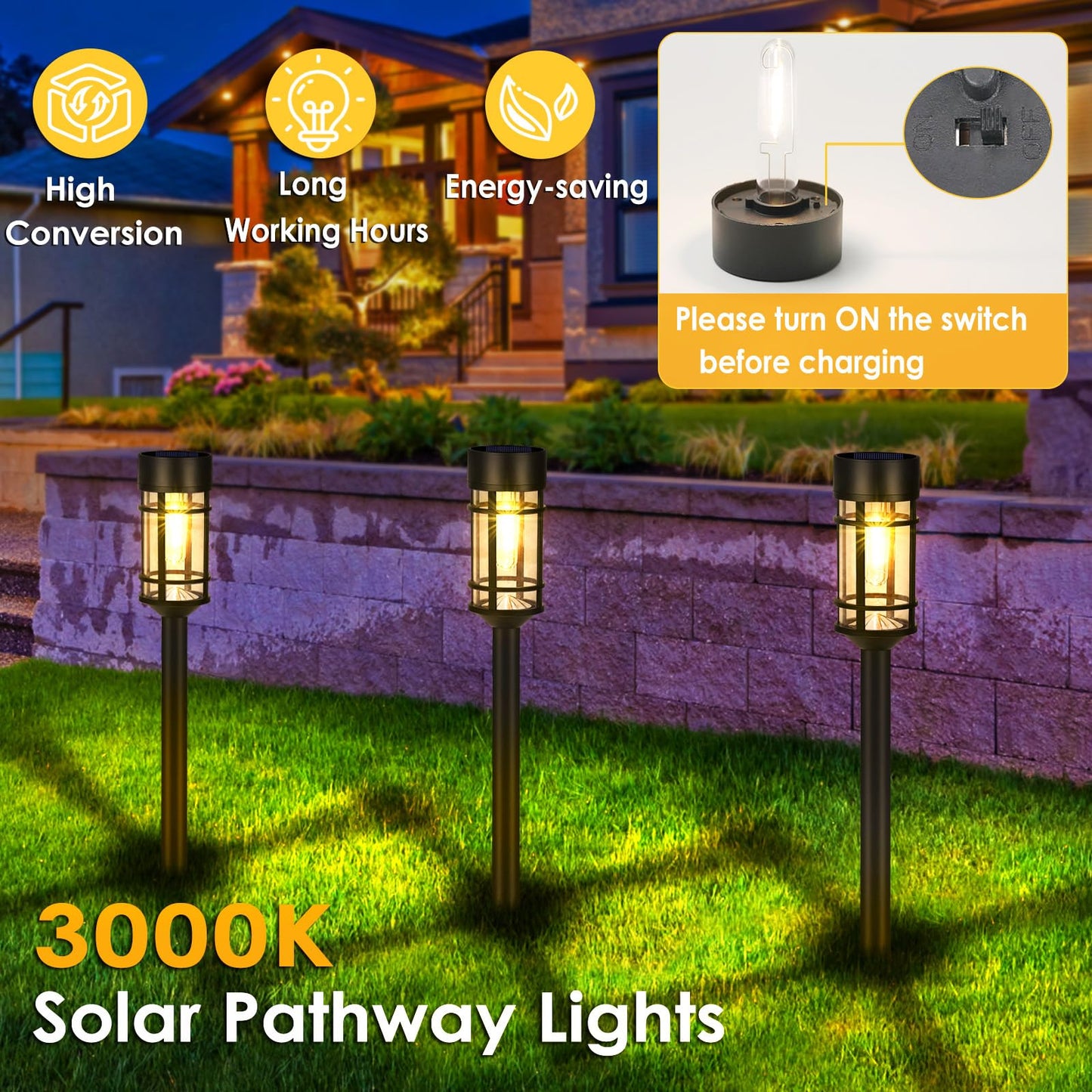 Mancra Solar Pathway Lights, 8 Pack LED Solar Lights Outdoor Waterproof, Glass Solar Garden Lights Landscape Lighting for Yard Lawn Walkway Driveway, 3000K - The One Stop Deals